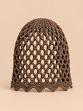 Cappello da donna traforato, elegante e leggero, colore marrone, vista frontale nella foto del prodotto