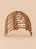 Bandana da donna all’uncinetto con perline, stile bohémien, colore kaki, vista frontale