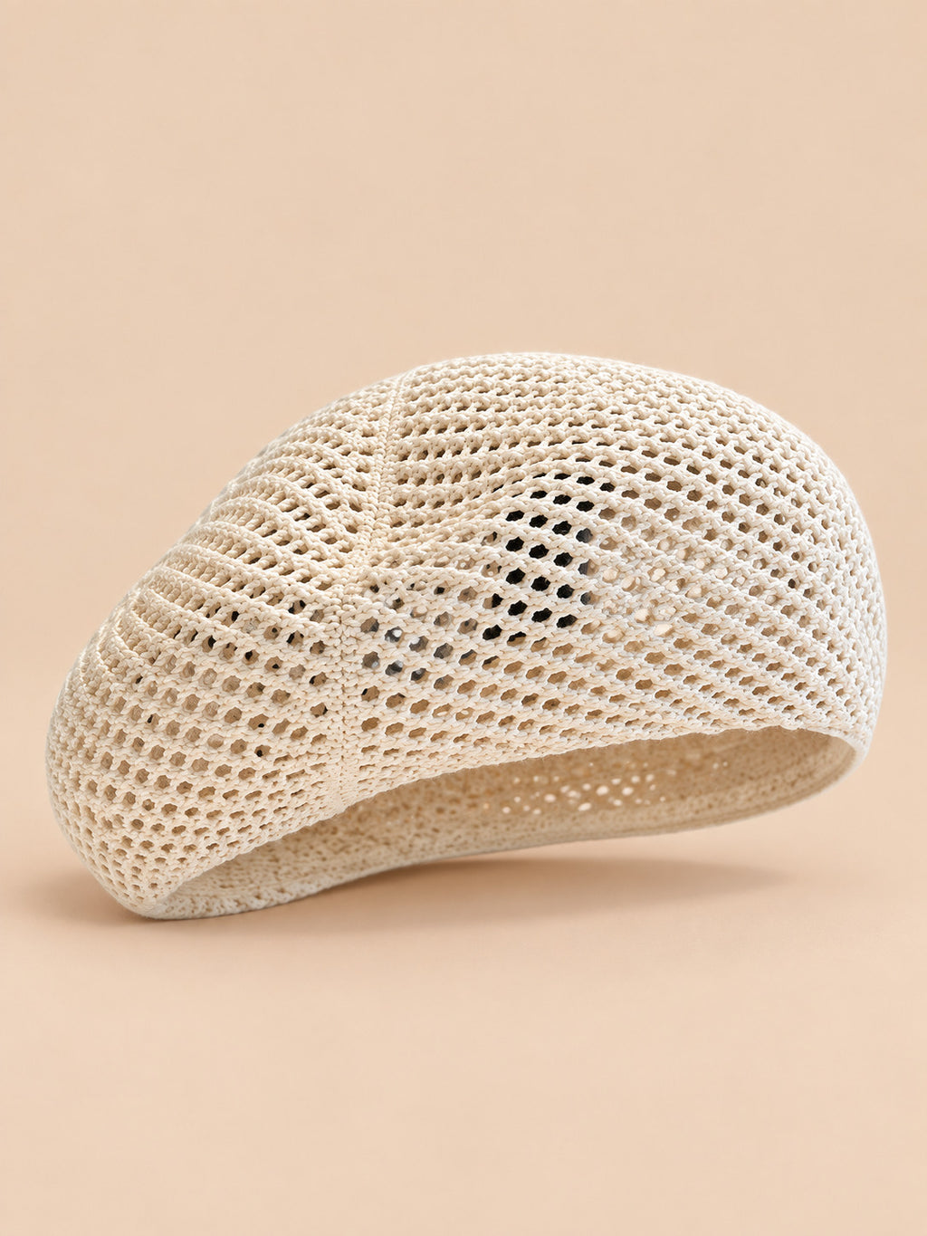 Basco fascinator a rete all’uncinetto, stile francese, colore crema, vista frontale