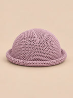 Basco fascinator a rete all’uncinetto, stile francese, colore rosa, vista frontale