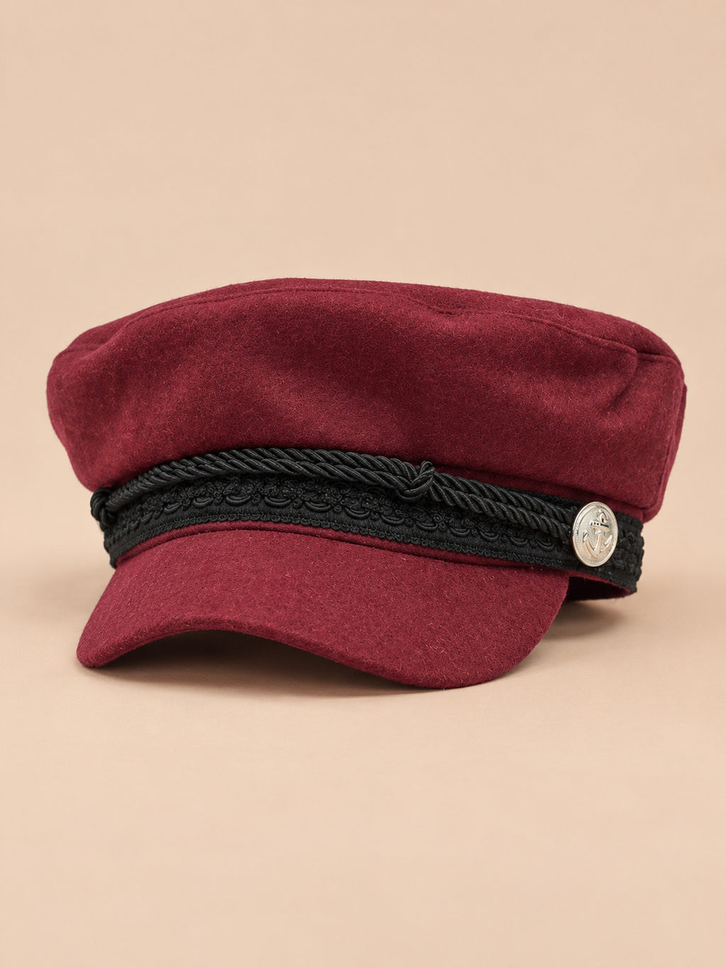Cappello da marinaio a otto spicchi, stile capitano, colore bordeaux, vista frontale
