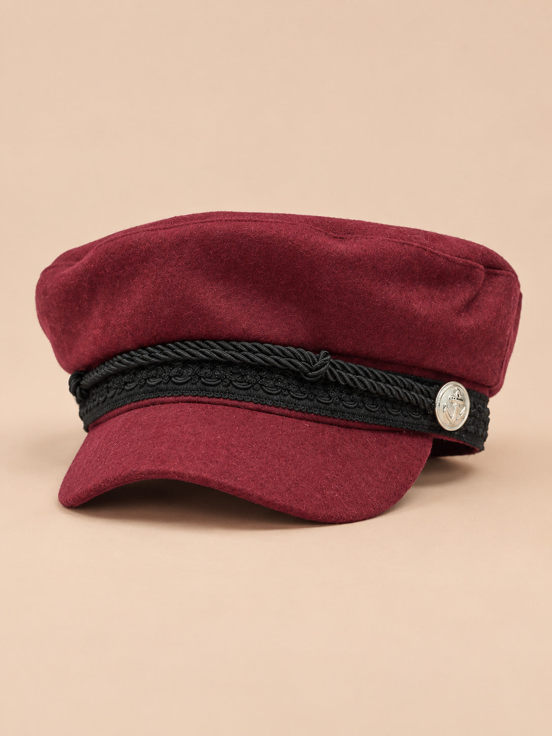 Cappello da marinaio a otto spicchi, stile capitano, colore bordeaux, vista frontale