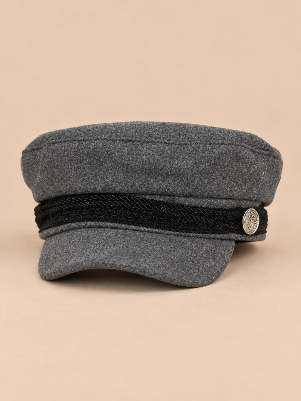Cappello da marinaio a otto spicchi, stile capitano, colore grigio, vista frontale