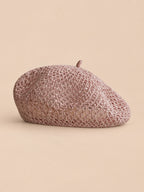 Basco da donna a forma di zucca, traforato in filato brillante, colore rosa, vista frontale