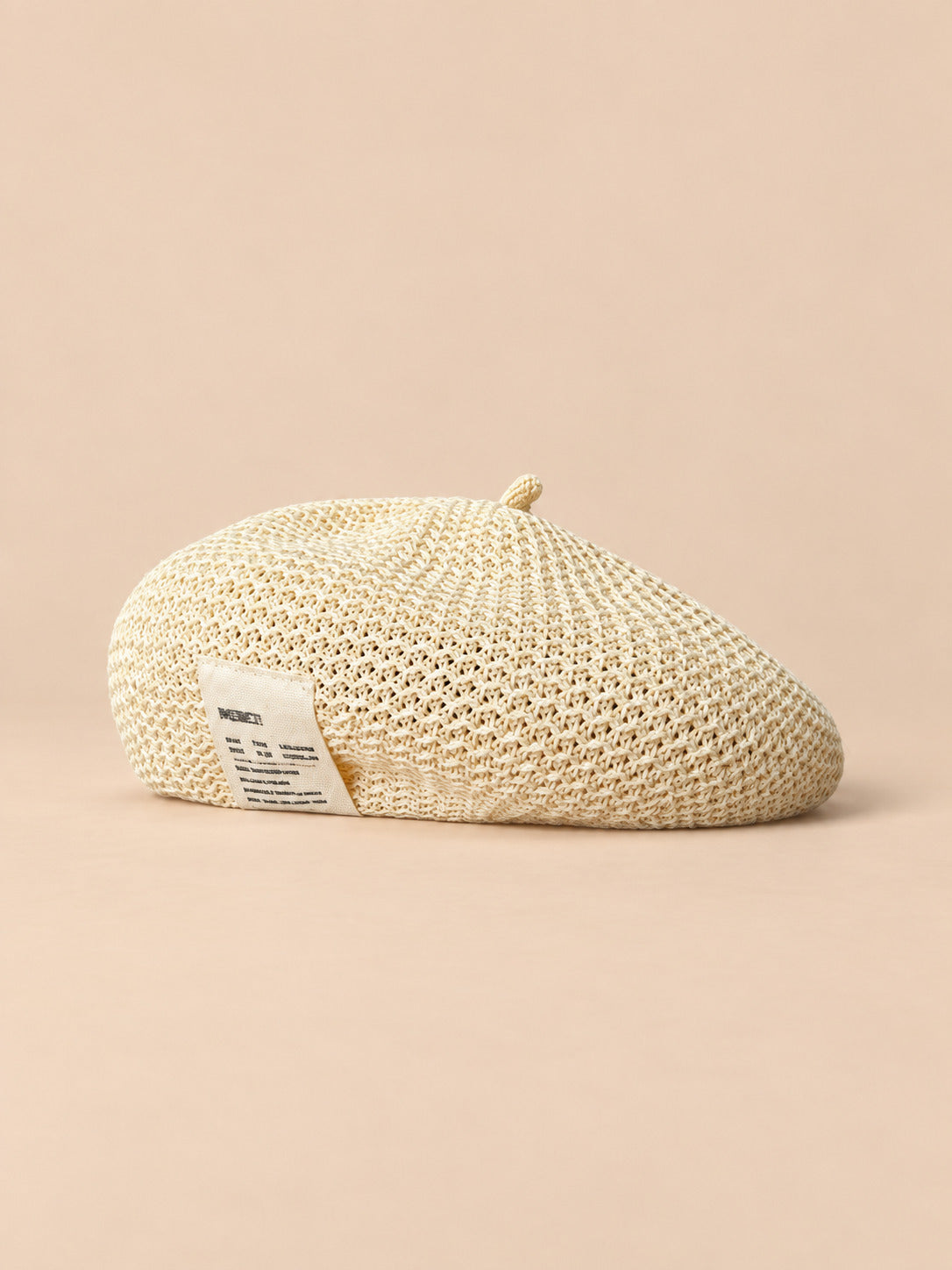 Basco estivo da donna in lino traforato all’uncinetto, colore beige, vista frontale