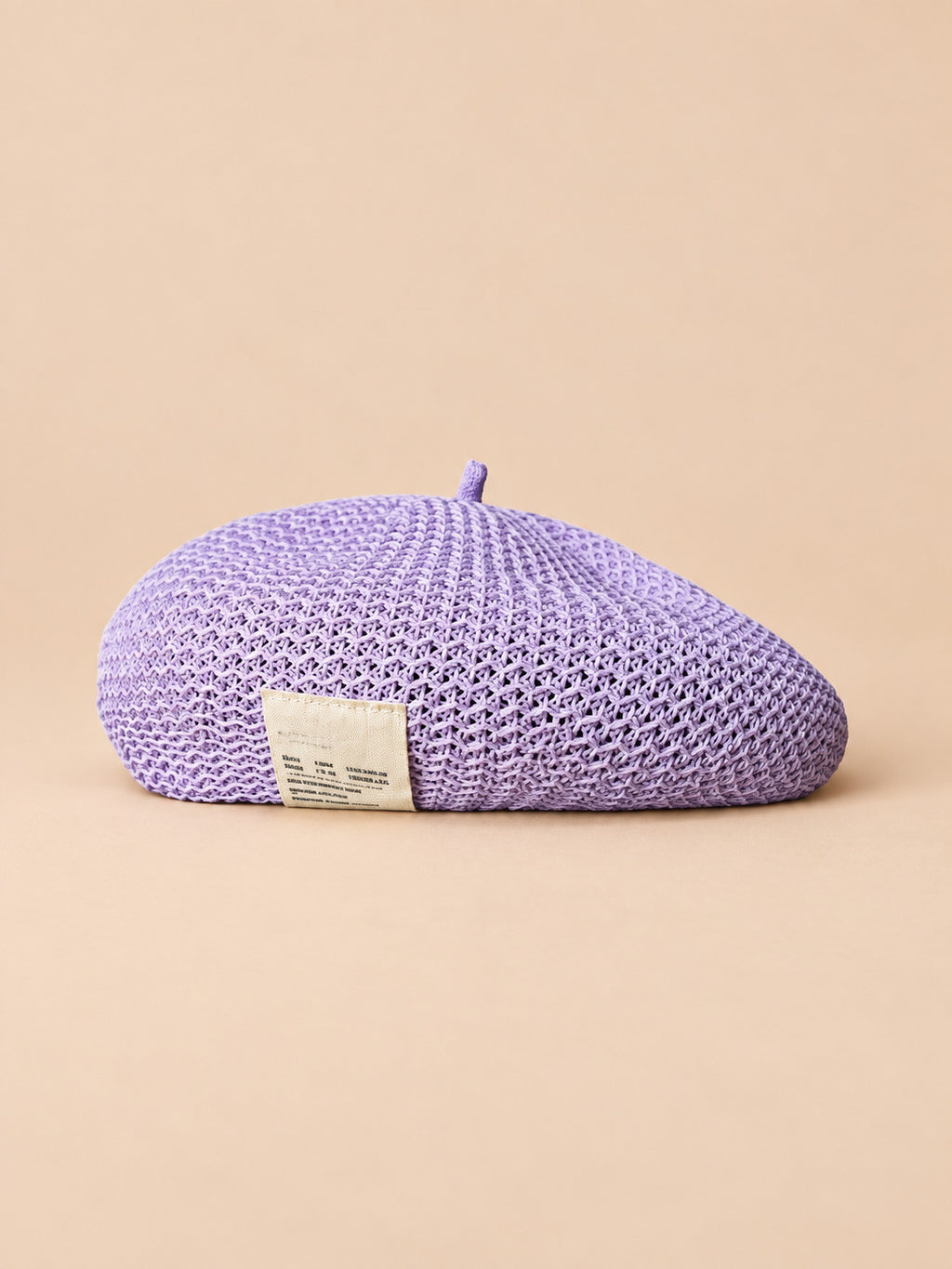 Basco estivo da donna in lino traforato all’uncinetto, colore lavanda, vista frontale