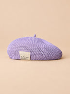 Basco estivo da donna in lino traforato all’uncinetto, colore lavanda, vista frontale