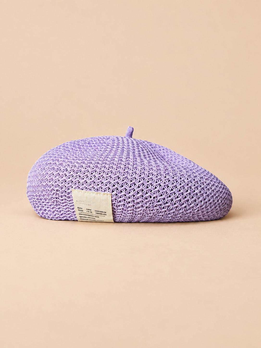 Basco estivo da donna in lino traforato all’uncinetto, colore lavanda, vista frontale