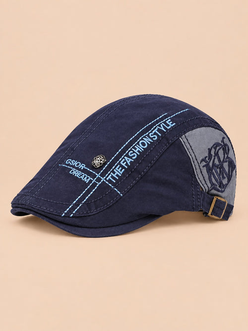 Cappello gavroche piatto in cotone per tutte le stagioni, colore blu navy, vista di tre quarti