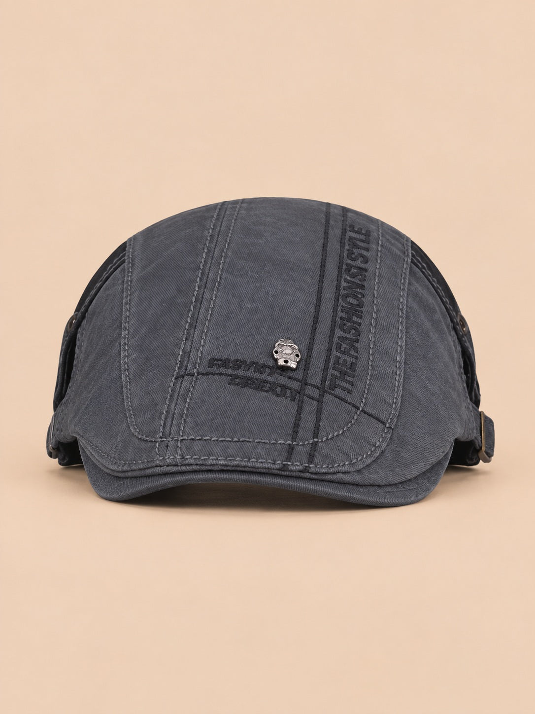 Cappello gavroche piatto in cotone per tutte le stagioni, colore grigio scuro, vista frontale