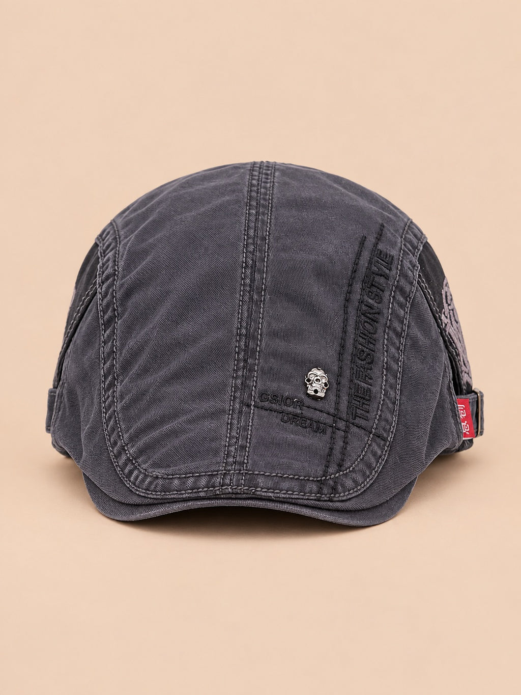 Cappello gavroche piatto in cotone per tutte le stagioni, colore grigio scuro, vista frontale