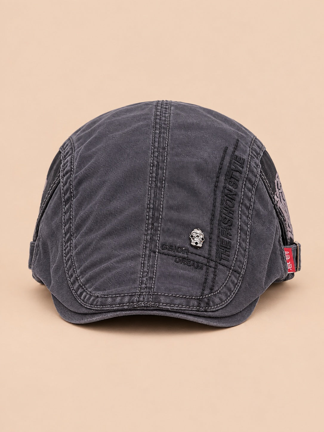 Cappello gavroche piatto in cotone per tutte le stagioni, colore grigio scuro, vista frontale