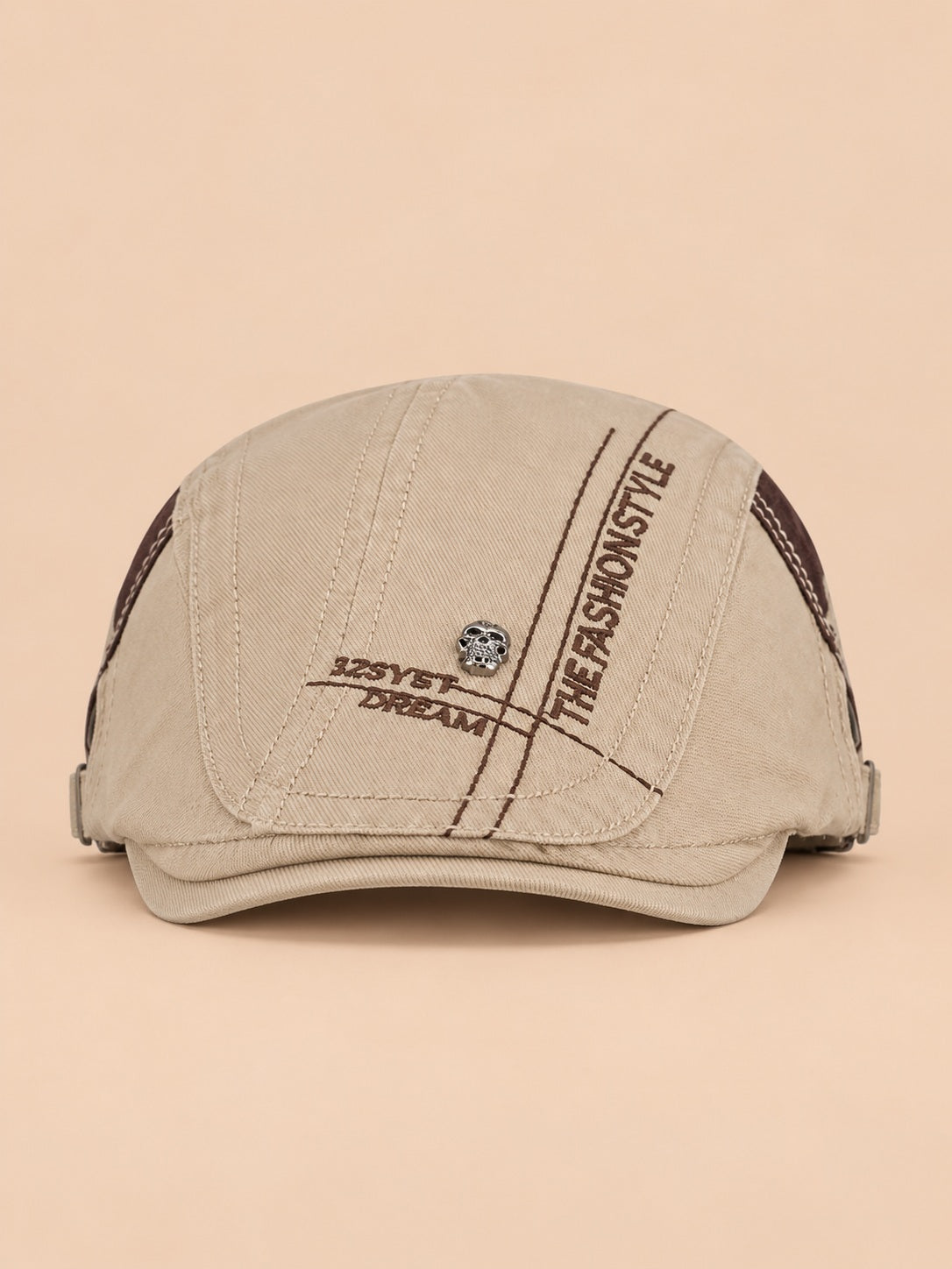 Cappello gavroche piatto in cotone per tutte le stagioni, colore kaki, vista frontale