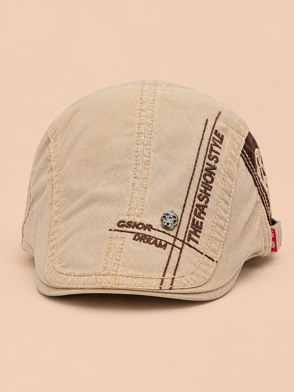 Cappello gavroche piatto in cotone per tutte le stagioni, colore kaki, vista frontale