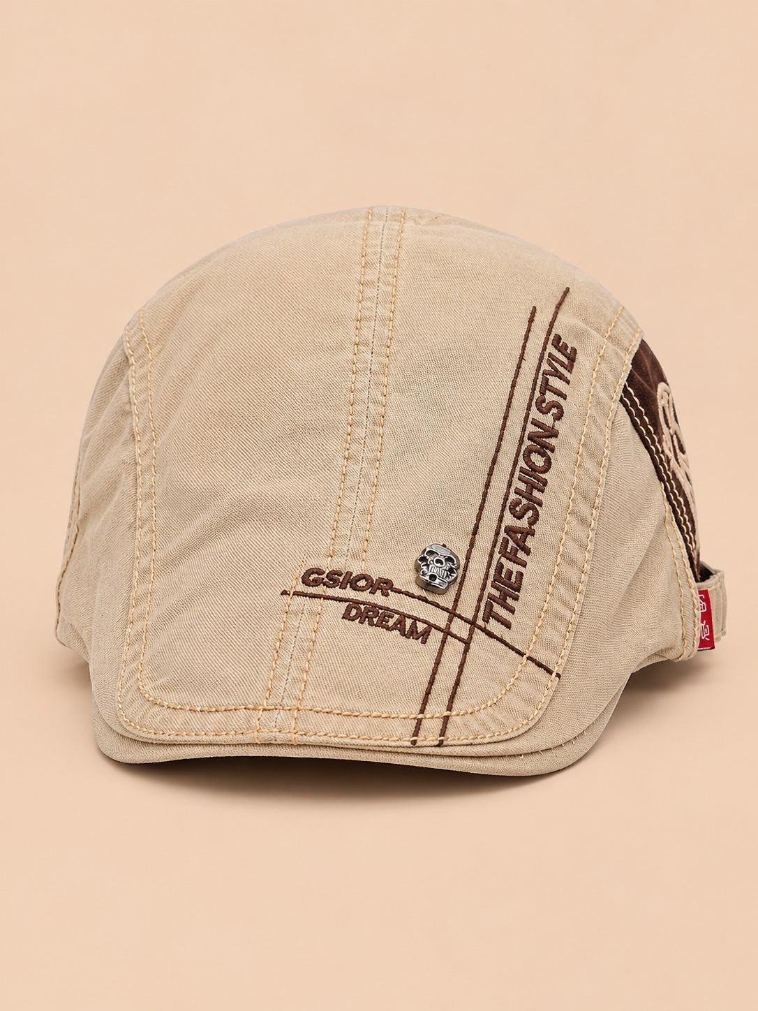 Cappello gavroche piatto in cotone per tutte le stagioni, colore kaki, vista frontale