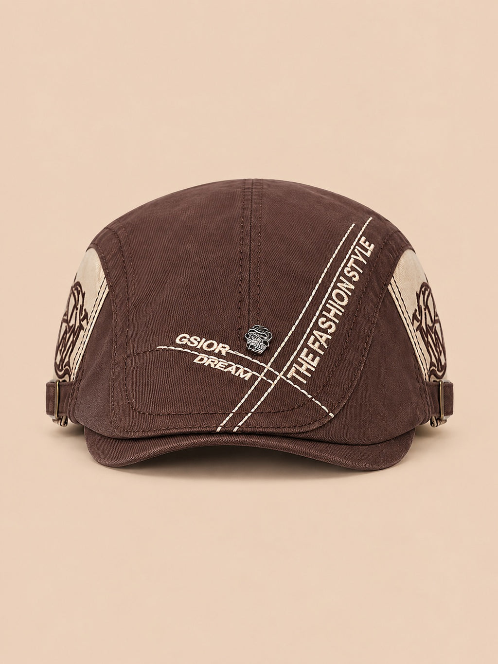 Cappello gavroche piatto in cotone per tutte le stagioni, colore marrone, vista frontale