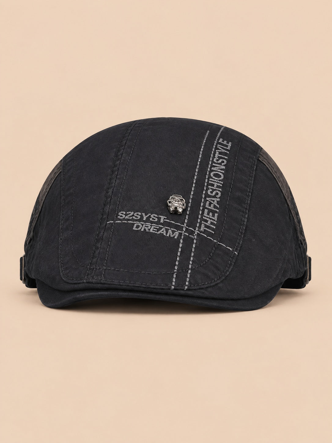 Cappello gavroche piatto in cotone per tutte le stagioni, colore nero, vista frontale