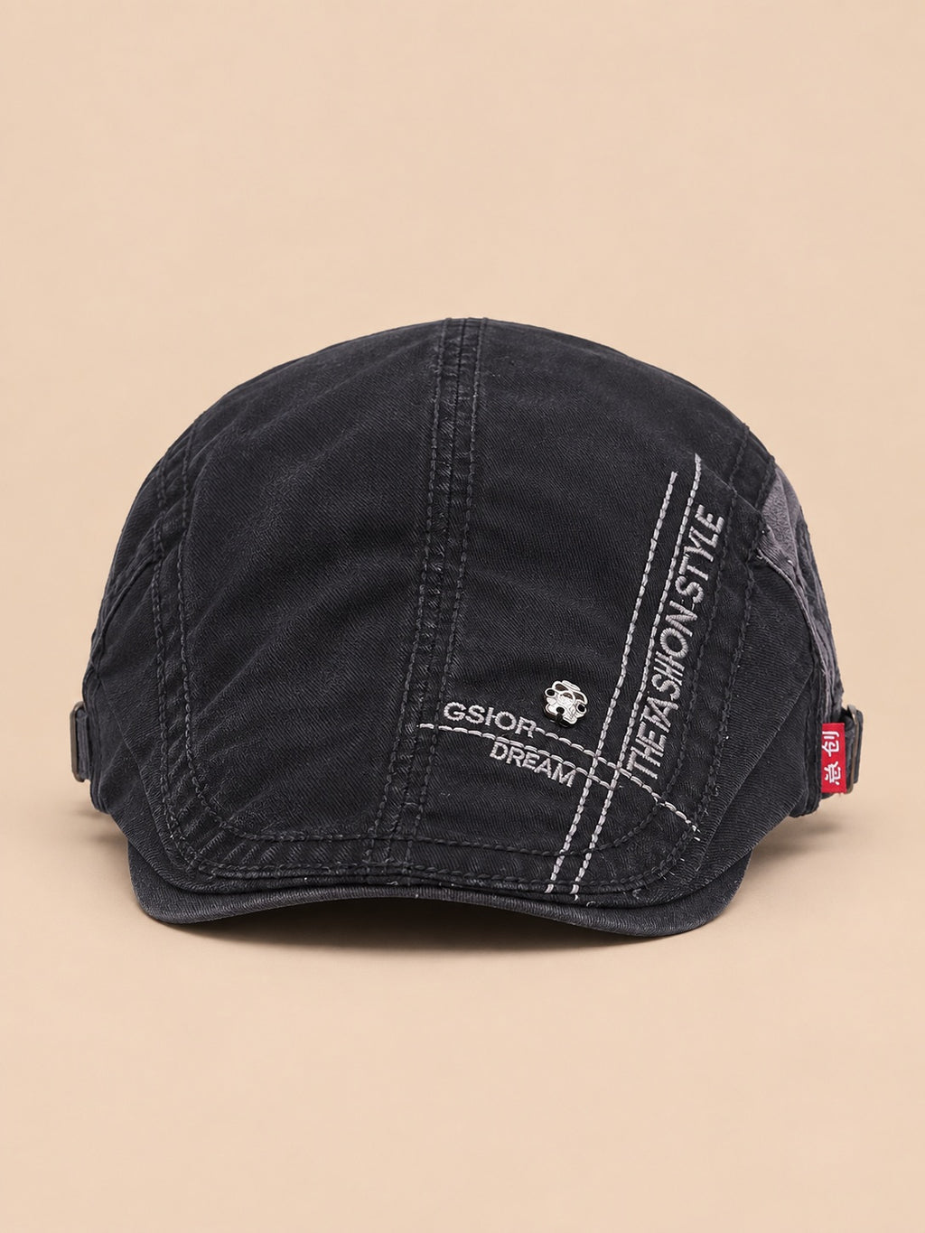 Cappello gavroche piatto in cotone per tutte le stagioni, colore nero, vista frontale
