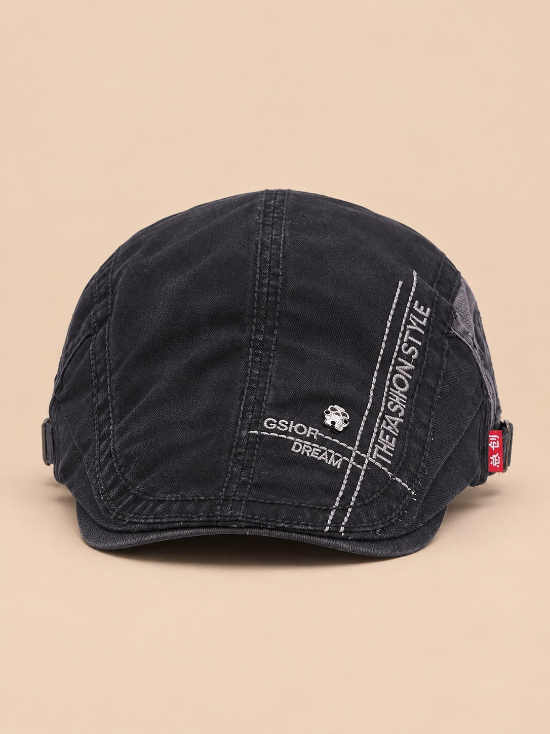 Cappello gavroche piatto in cotone per tutte le stagioni, colore nero, vista frontale