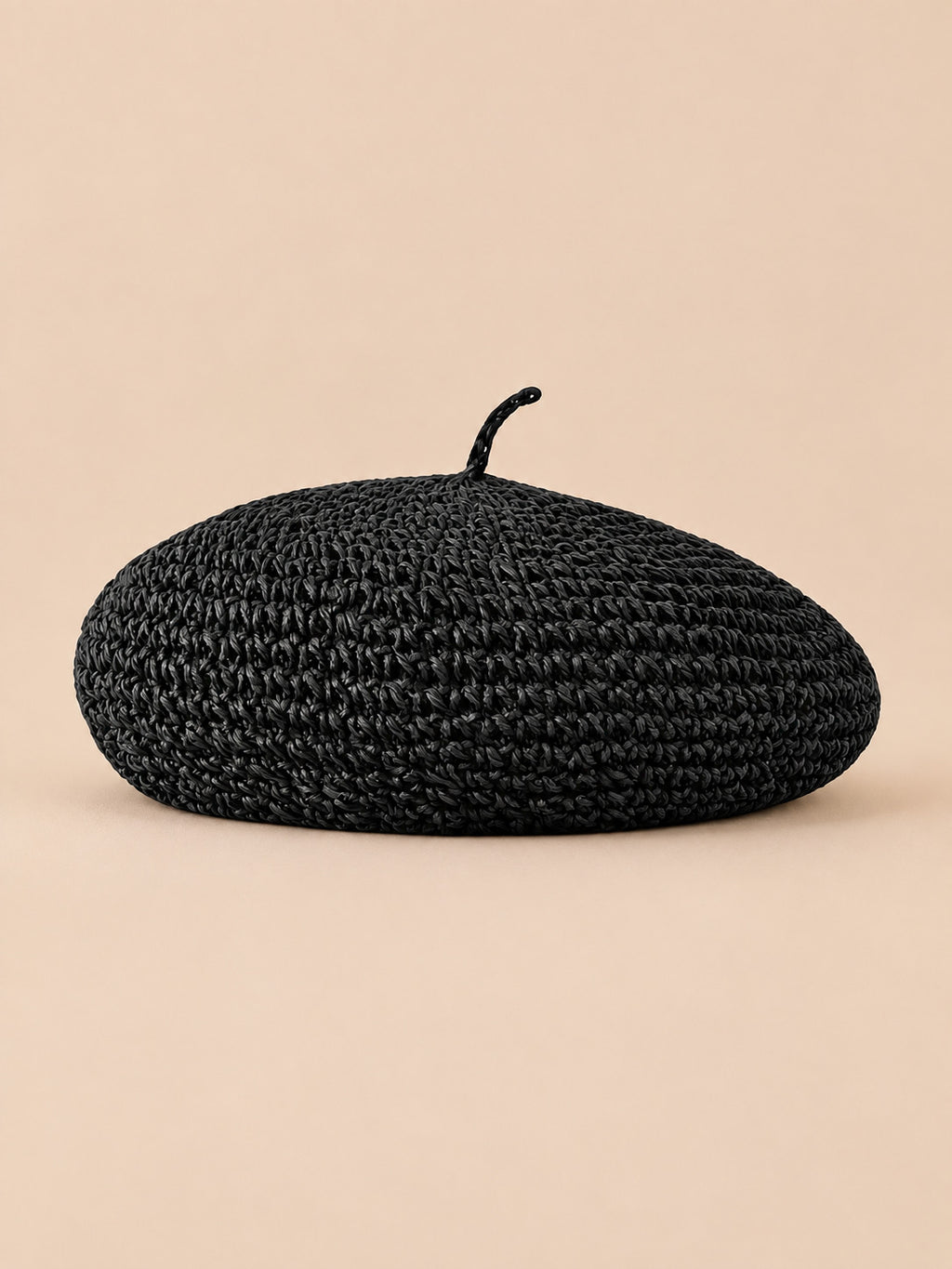 Basco piatto effetto paglia da spiaggia, stile bohémien, colore nero, vista frontale
