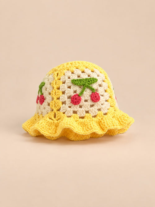 Cappello da pescatore da donna all’uncinetto con fiori, stile coreano, modello 11, vista di tre quarti