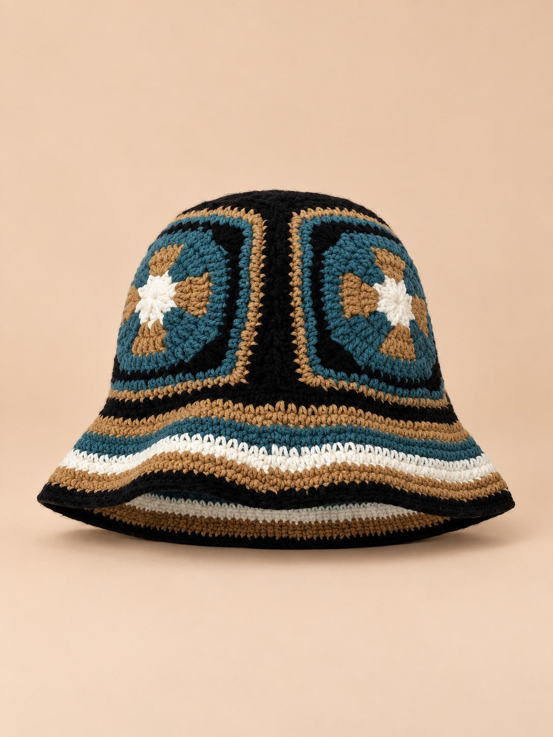 Cappello da pescatore da donna all’uncinetto con fiori, stile coreano, modello 14, vista frontale