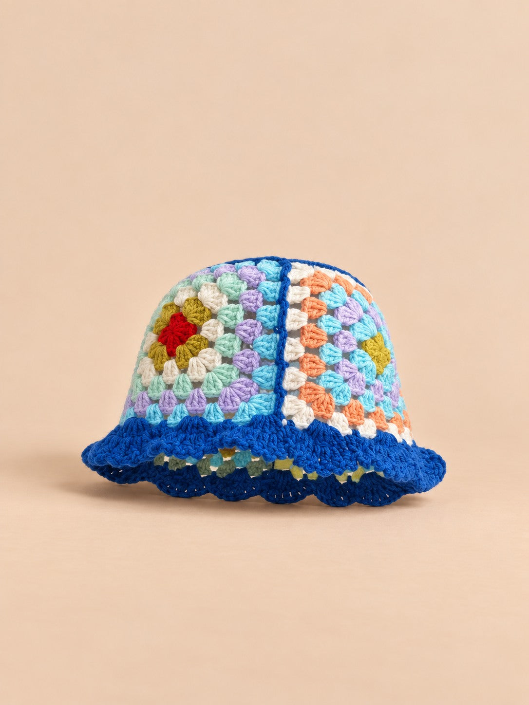 Cappello da pescatore da donna all’uncinetto con fiori, stile coreano, modello 20, vista frontale