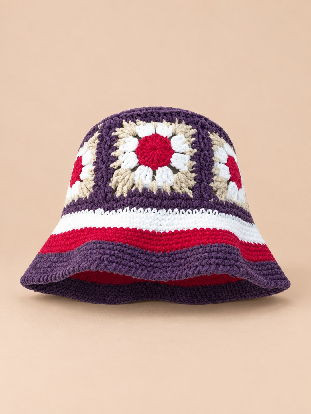 Cappello da pescatore da donna all’uncinetto con fiori, stile coreano, modello 22, vista frontale