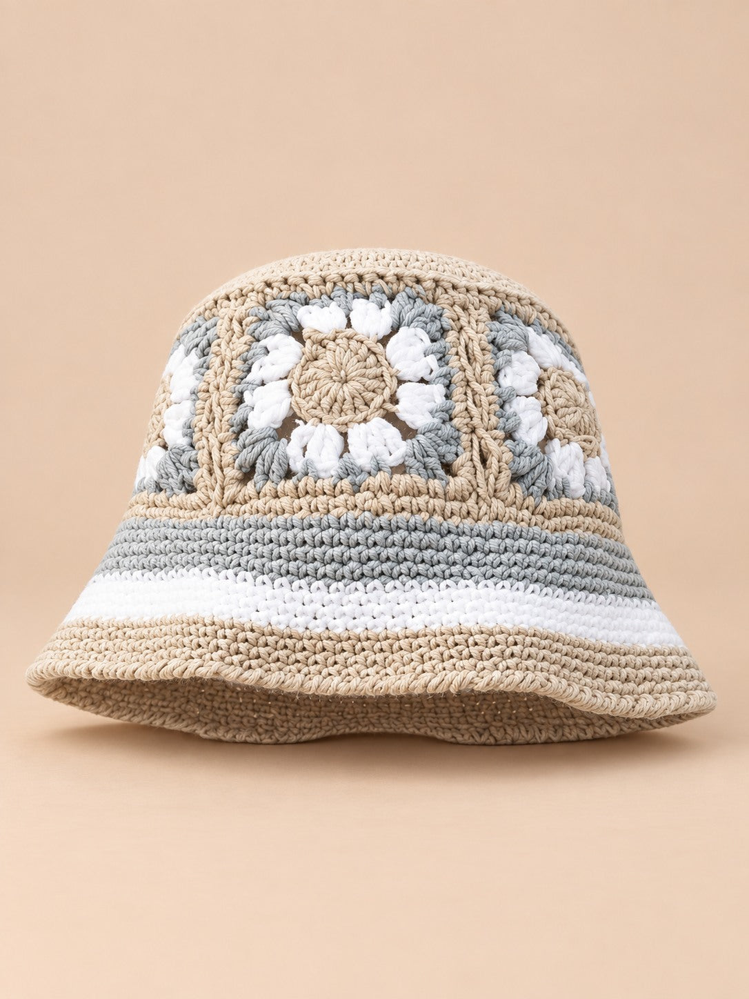 Cappello da pescatore da donna all’uncinetto con fiori, stile coreano, modello 24, vista frontale