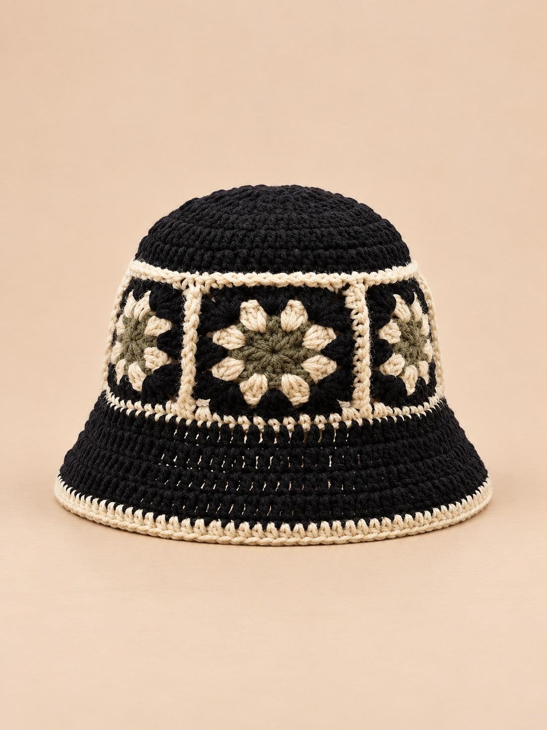 Cappello da pescatore da donna all’uncinetto con fiori, stile coreano, modello 3, vista frontale