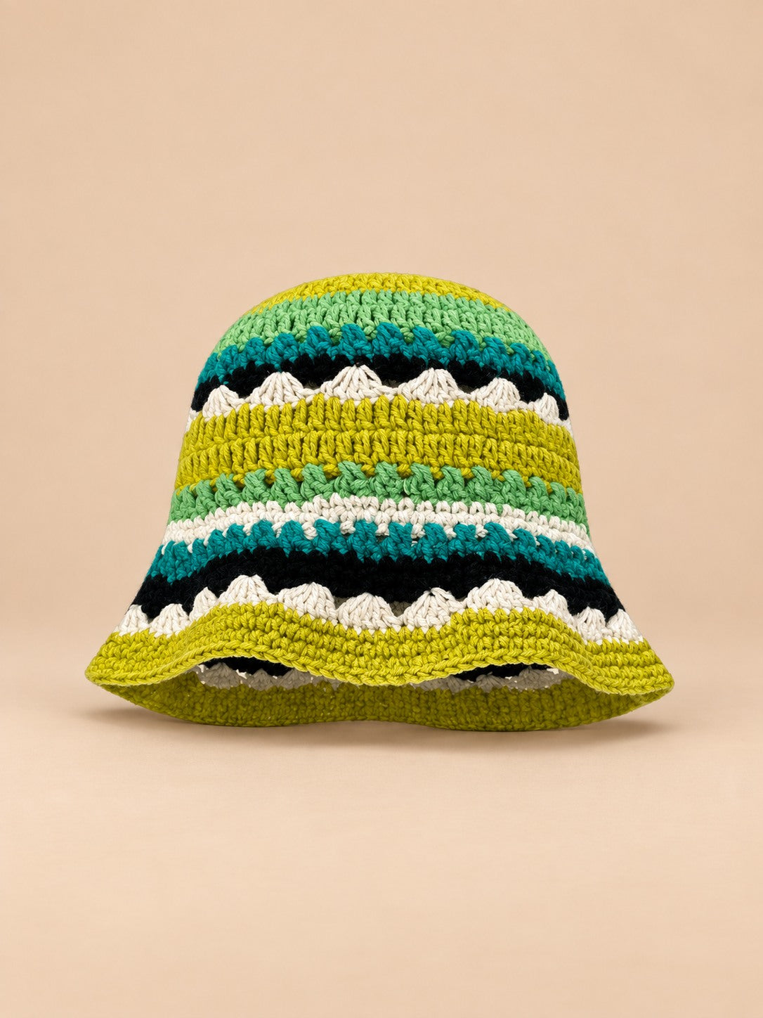 Cappello da pescatore da donna all’uncinetto con fiori, stile coreano, modello 31, vista frontale