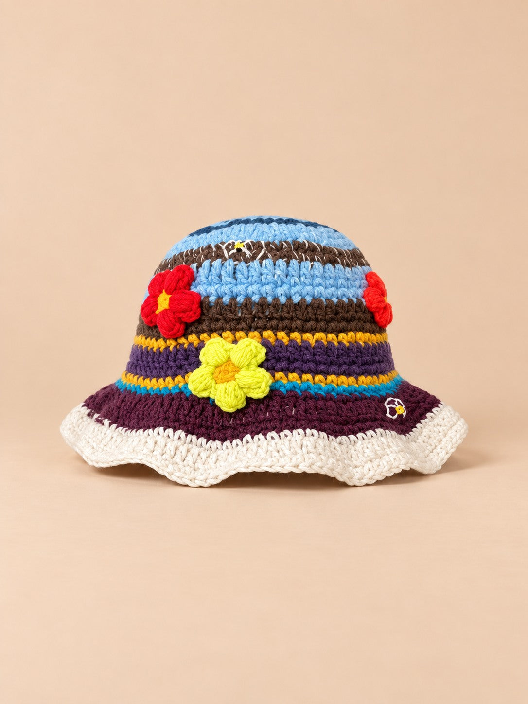 Cappello da pescatore da donna all’uncinetto con fiori, stile coreano, modello 32, vista frontale