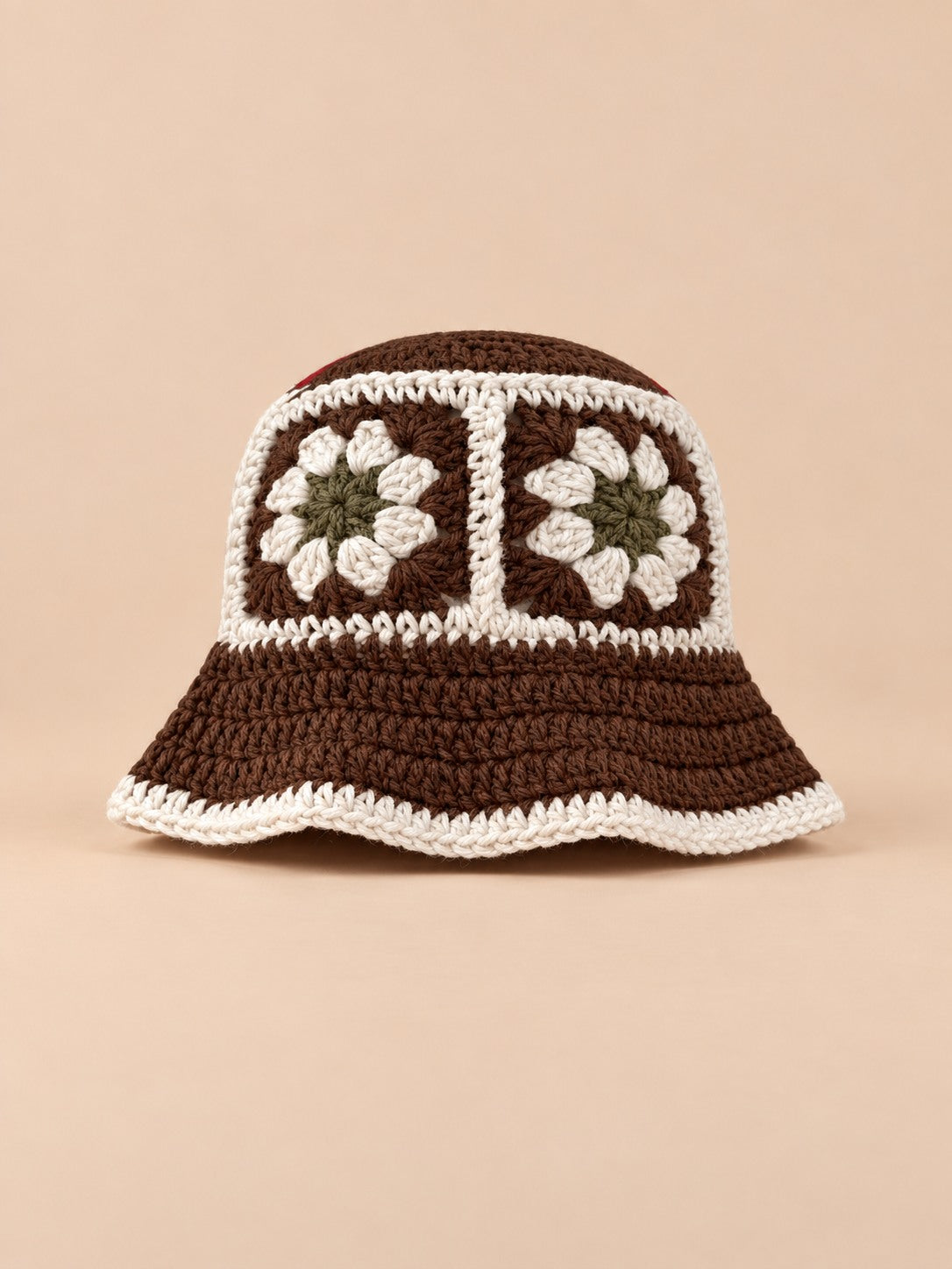 Cappello da pescatore da donna all’uncinetto con fiori, stile coreano, modello 4, vista frontale