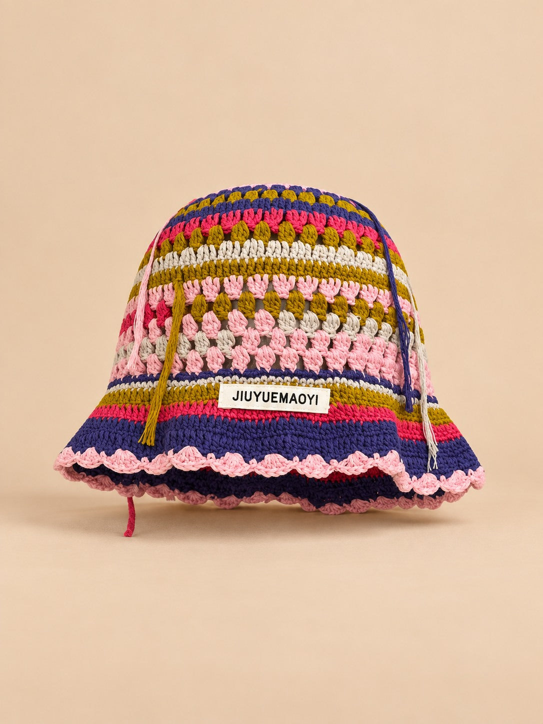 Cappello da pescatore da donna all’uncinetto con fiori, stile coreano, modello 5, vista frontale
