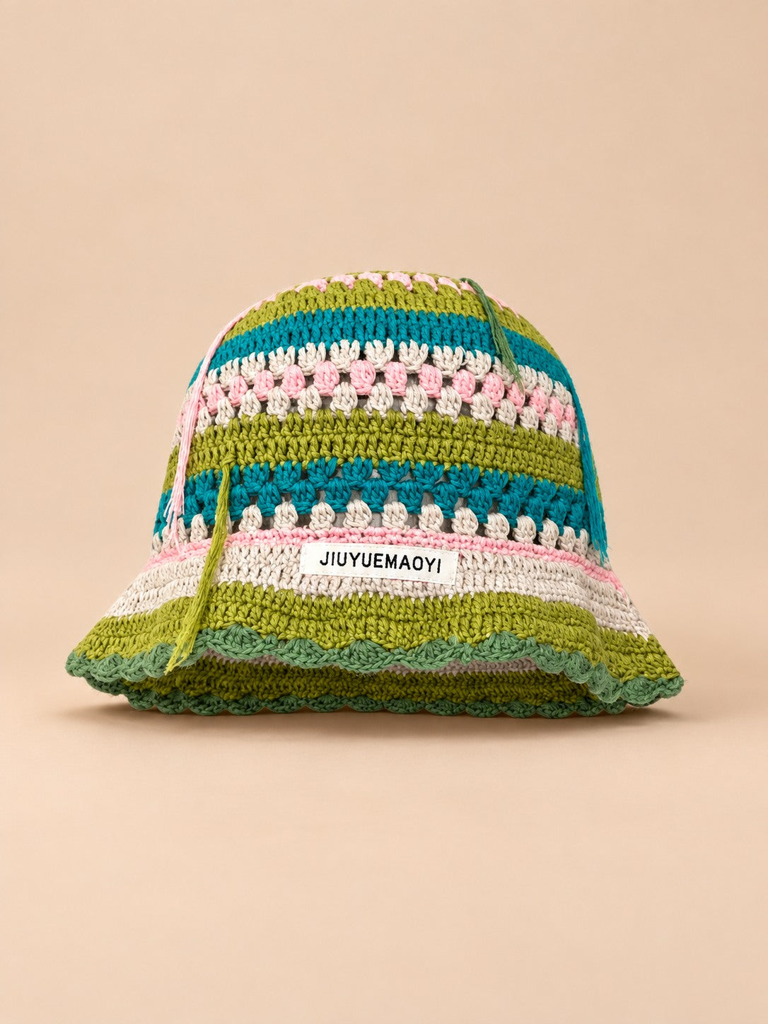 Cappello da pescatore da donna all’uncinetto con fiori, stile coreano, modello 6, vista frontale