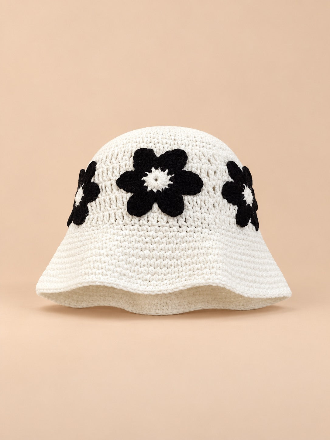 Cappello da pescatore da donna all’uncinetto con fiori, stile coreano, modello 8, vista frontale