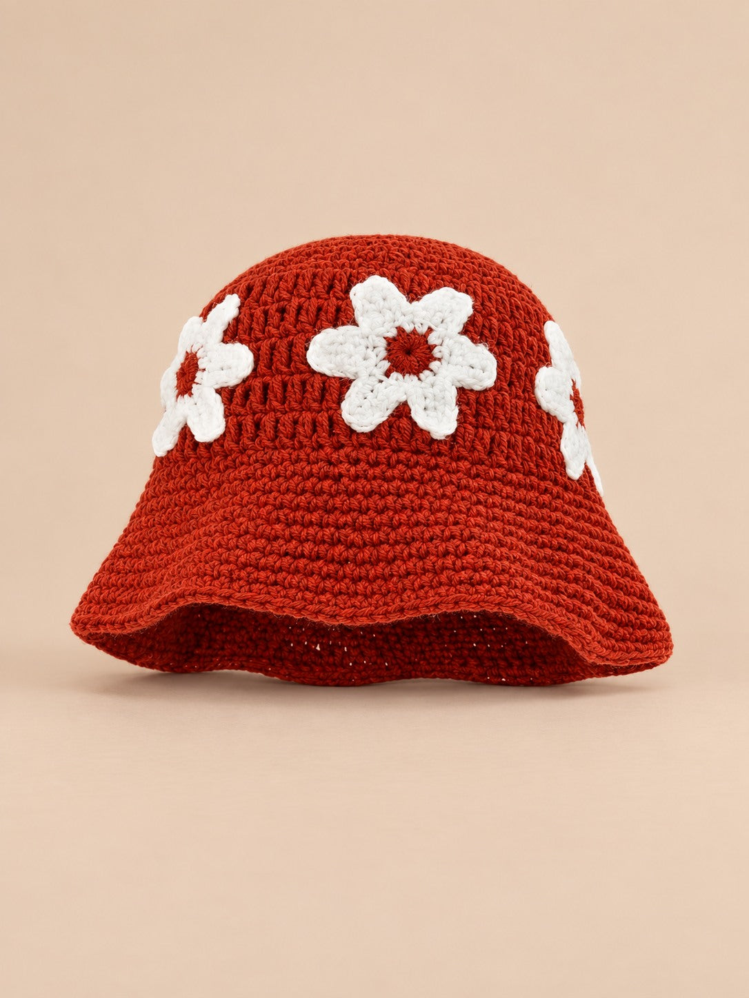 Cappello da pescatore da donna all’uncinetto con fiori, stile coreano, modello 9, vista frontale