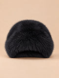 Cappello da pescatore da donna in pelliccia sintetica spessa, colore nero, vista frontale
