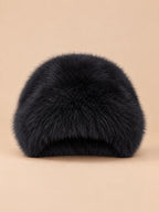 Cappello da pescatore da donna in pelliccia sintetica spessa, colore nero, vista frontale