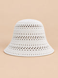 Cappello da pescatore da donna all’uncinetto traforato a tesa larga, colore bianco, vista frontale