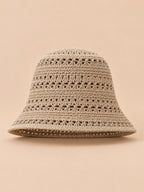 Cappello da pescatore da donna all’uncinetto traforato a tesa larga, colore kaki, vista frontale