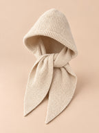 Passamontagna con sciarpa integrata, stile coreano, colore beige, vista di tre quarti