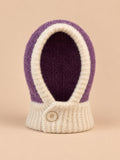 Passamontagna da donna con sciarpa integrata, stile patchwork Y2K, viola e bianco naturale, vista frontale