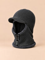 Passamontagna da uomo con zip e fodera in pile, colore grigio scuro, vista di tre quarti