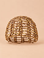 Cappello a calotta all’uncinetto con paillettes da spiaggia, colore kaki, vista frontale