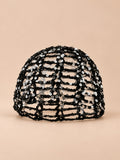 Cappello a calotta all’uncinetto con paillettes da spiaggia, colore nero, vista frontale