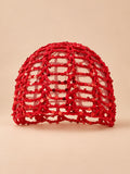 Cappello a calotta all’uncinetto con paillettes da spiaggia, colore rosso, vista frontale