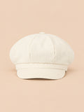 Cappello gavroche a otto spicchi, stile basco vintage, colore beige, vista frontale
