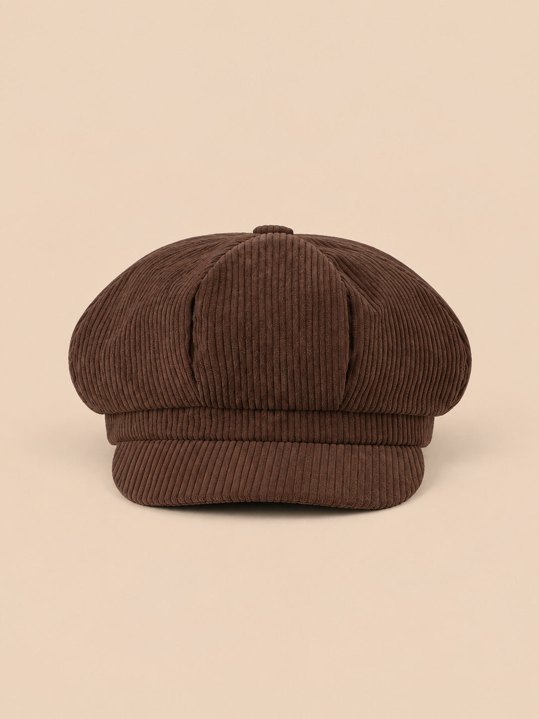 Cappello gavroche a otto spicchi, stile basco vintage, colore marrone, vista frontale