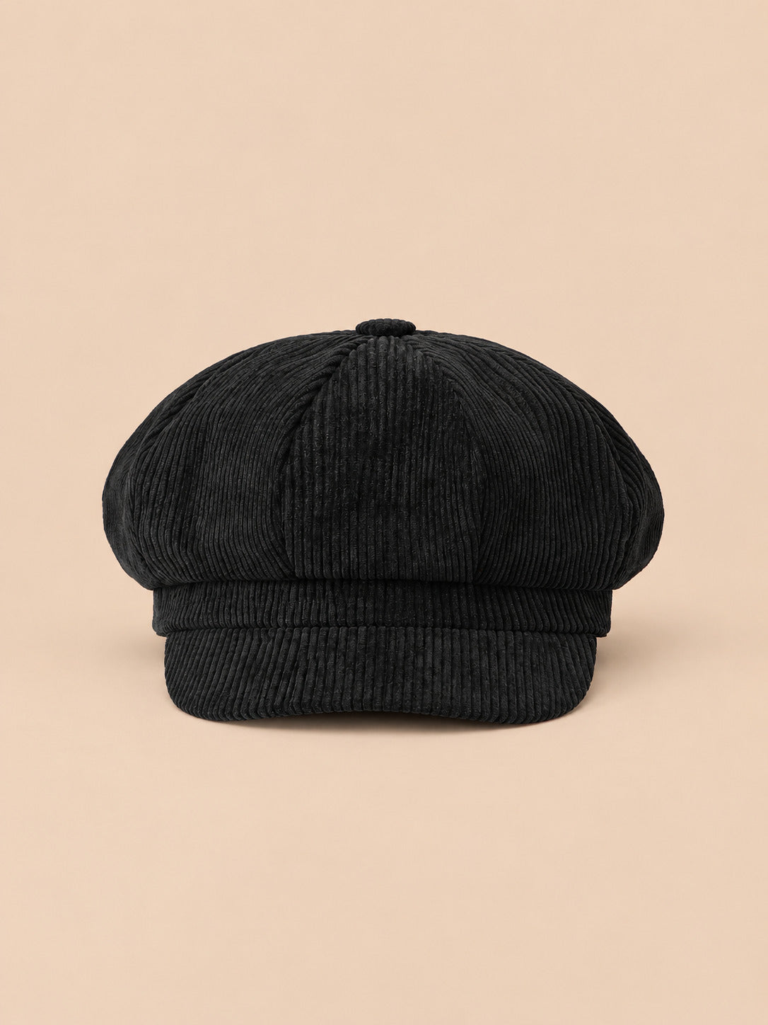 Cappello gavroche a otto spicchi, stile basco vintage, colore nero, vista frontale